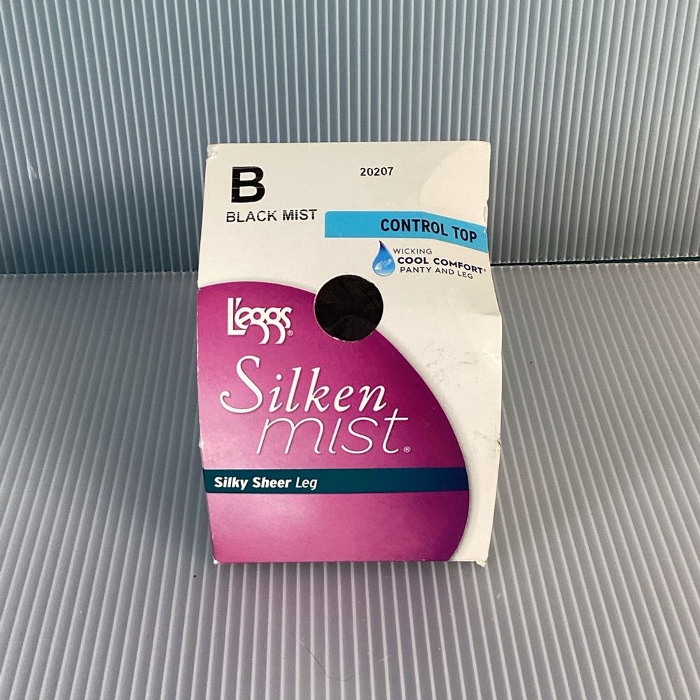 L’eggs Silken Mist Silky Sheer Leg Control Top Black Mist Size B Pantyhose